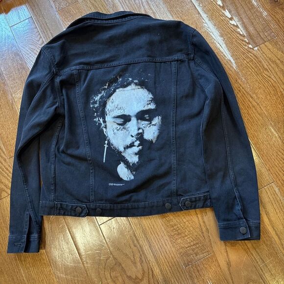 H&M Limited Edition POST MALONE Concert Tour JEAN JACKET Men Small Black NEW - Picture 8 of 8